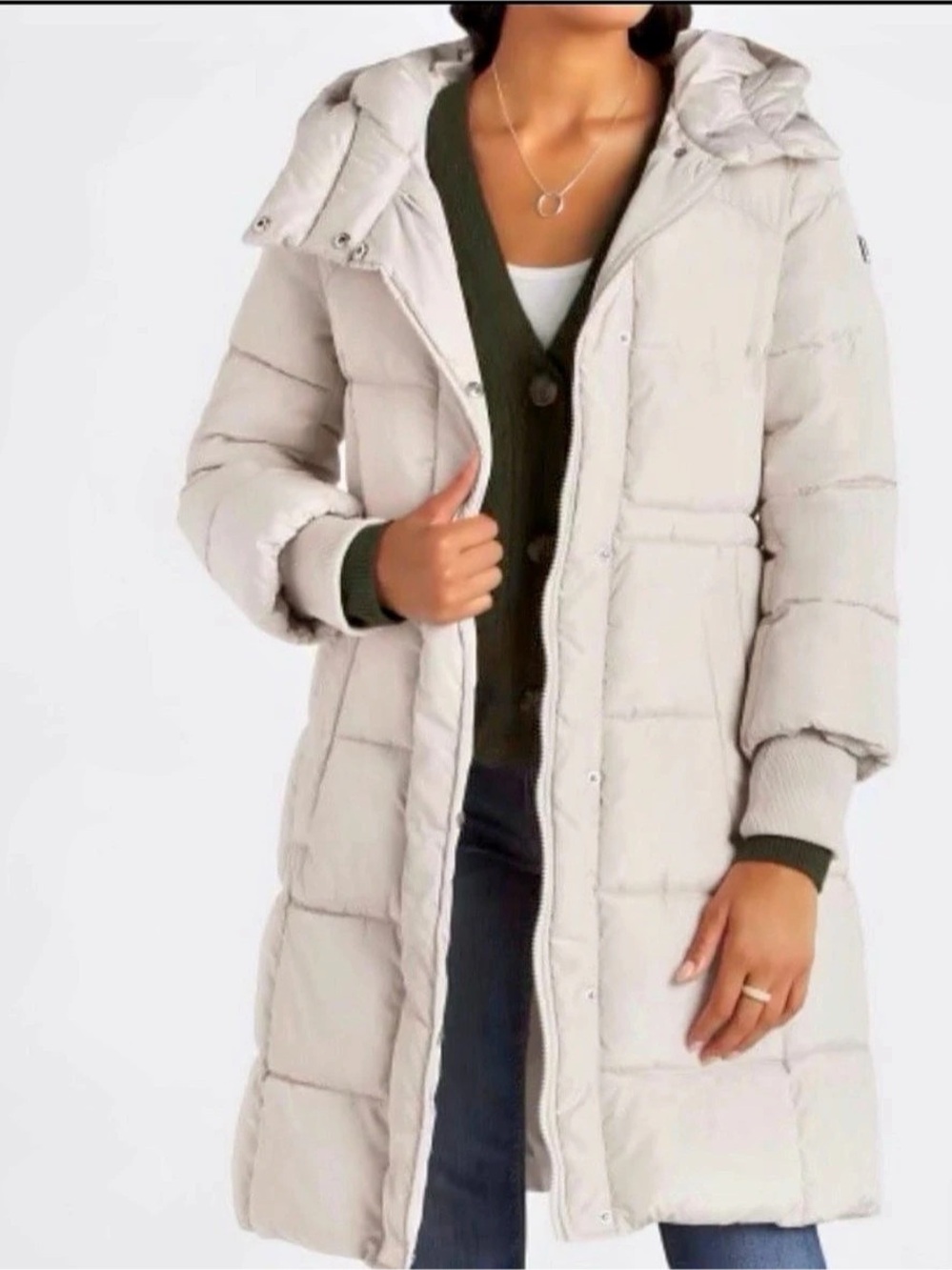 Kenneth Cole New York Women’s Light Grey Beige Puffer Coat Jacket Large Cozy